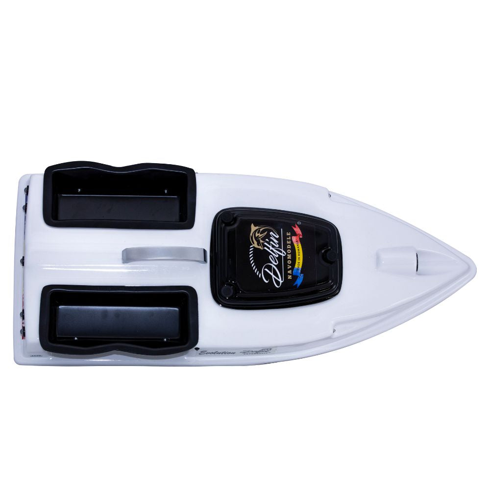 Navomodel Evolution V2 Alb 2.4 GHz, Cuve Generoase, 1.3 kg Nadă, Stabilitate Maximă, Far 3W și Cuvare Independente