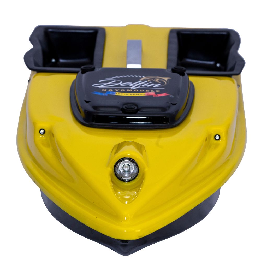 Navomodel Evolution V2 Galben 2.4 GHz, Cuve Generoase, 1.3 kg Nadă, Stabilitate Maximă, Far 3W și Cuvare Independente