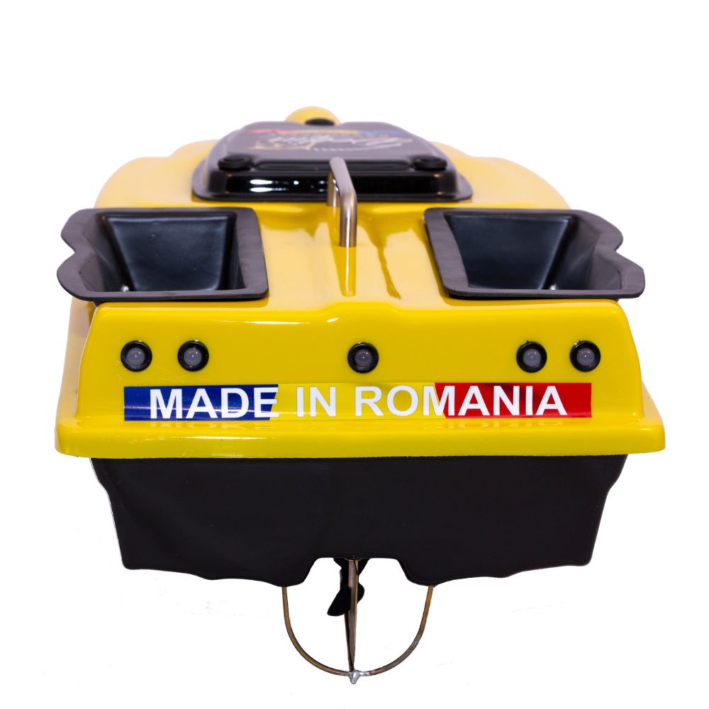 Navomodel Evolution V2 Galben 2.4 GHz, Cuve Generoase, 1.3 kg Nadă, Stabilitate Maximă, Far 3W și Cuvare Independente