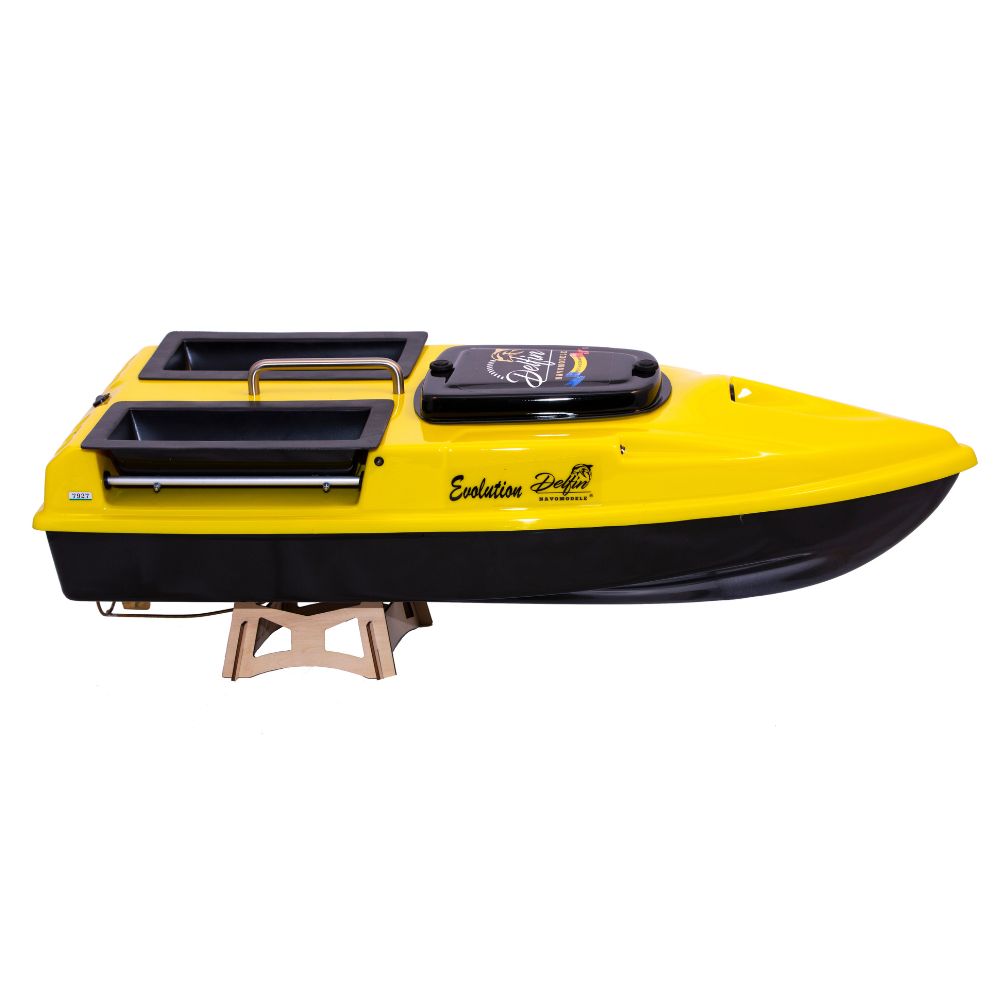 Navomodel Evolution Galben, 2.4 GHz, 2 kg Nadă, Distanță 500m, Control RC, Far 3W și Cuvare Independente